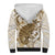 Brown And White Hawaii Chameleon Sherpa Hoodie Plumeria Polynesian Tribal Art