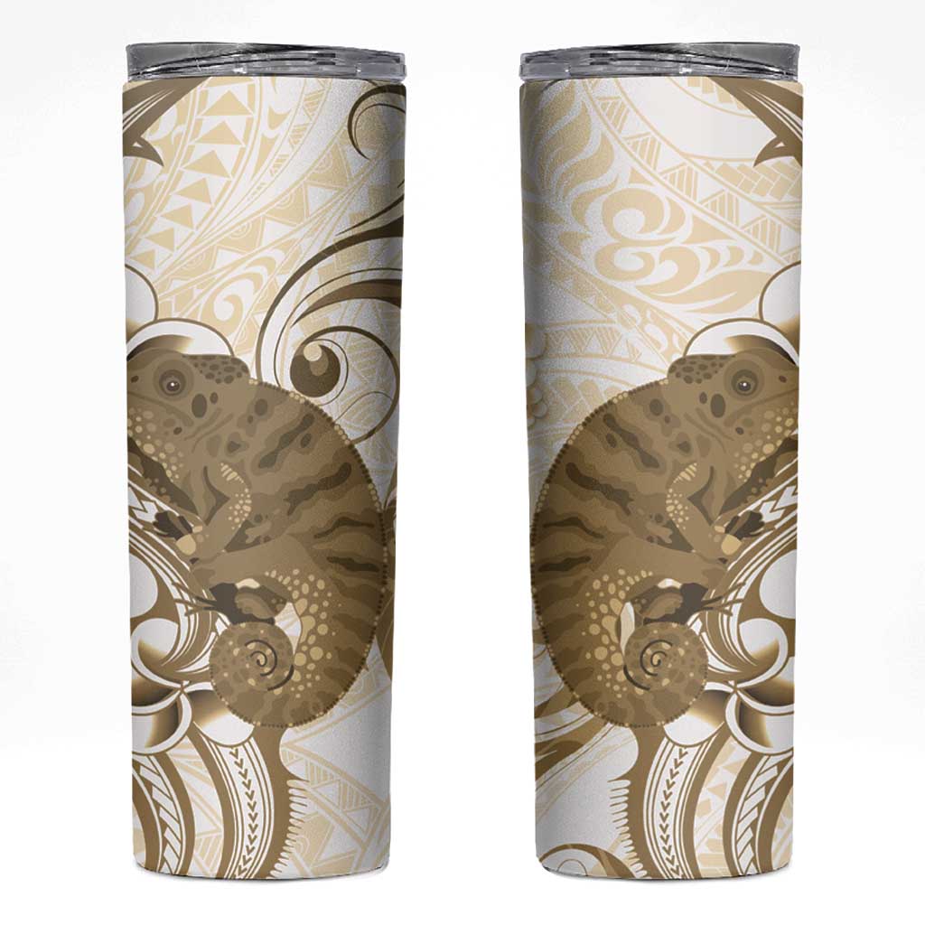 Brown And White Hawaii Chameleon Skinny Tumbler Plumeria Polynesian Tribal Art