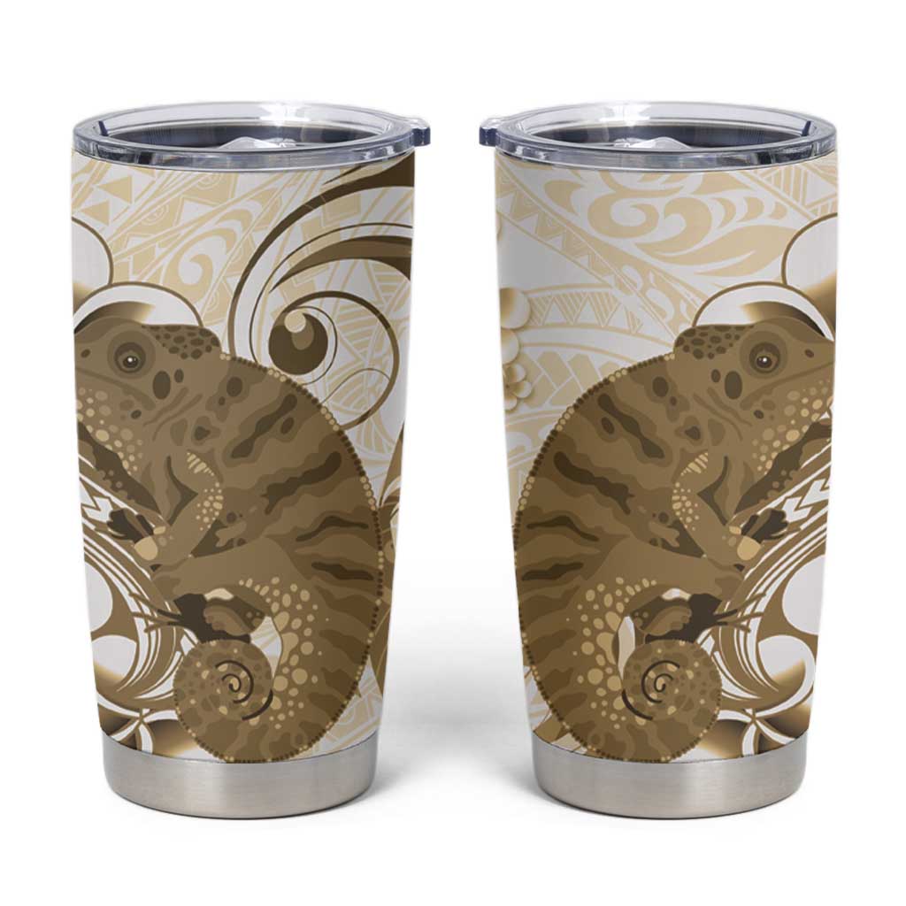 Brown And White Hawaii Chameleon Tumbler Cup Plumeria Polynesian Tribal Art