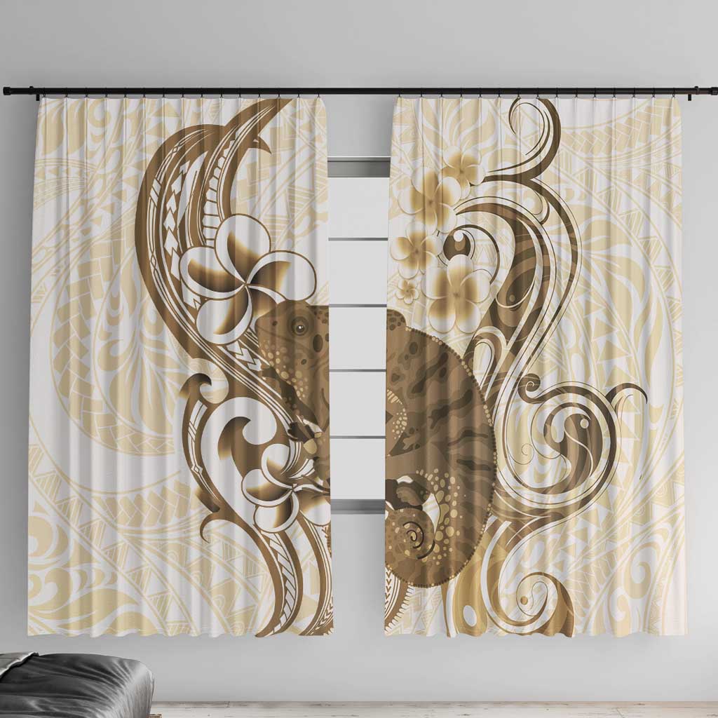 Brown And White Hawaii Chameleon Window Curtain Plumeria Polynesian Tribal Art