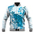 Cyan And White Hawaii Chameleon Baseball Jacket Plumeria Polynesian Tribal Art