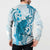 Cyan And White Hawaii Chameleon Button Sweatshirt Plumeria Polynesian Tribal Art