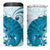 Cyan And White Hawaii Chameleon 4 in 1 Can Cooler Tumbler Plumeria Polynesian Tribal Art