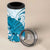 Cyan And White Hawaii Chameleon 4 in 1 Can Cooler Tumbler Plumeria Polynesian Tribal Art