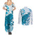 Cyan And White Hawaii Chameleon Couples Matching Summer Maxi Dress and Long Sleeve Button Shirt Plumeria Polynesian Tribal Art