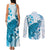 Cyan And White Hawaii Chameleon Couples Matching Tank Maxi Dress and Long Sleeve Button Shirt Plumeria Polynesian Tribal Art