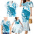Cyan And White Hawaii Chameleon Family Matching Mermaid Dress and Hawaiian Shirt Plumeria Polynesian Tribal Art