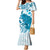 Cyan And White Hawaii Chameleon Family Matching Mermaid Dress and Hawaiian Shirt Plumeria Polynesian Tribal Art
