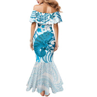 Cyan And White Hawaii Chameleon Family Matching Mermaid Dress and Hawaiian Shirt Plumeria Polynesian Tribal Art LT14 - Polynesian Pride