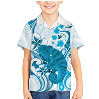 Cyan And White Hawaii Chameleon Family Matching Mermaid Dress and Hawaiian Shirt Plumeria Polynesian Tribal Art LT14 Son's Shirt Cyan - Polynesian Pride
