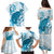 Cyan And White Hawaii Chameleon Family Matching Puletasi and Hawaiian Shirt Plumeria Polynesian Tribal Art