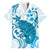 Cyan And White Hawaii Chameleon Family Matching Puletasi and Hawaiian Shirt Plumeria Polynesian Tribal Art