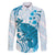 Cyan And White Hawaii Chameleon Family Matching Puletasi and Hawaiian Shirt Plumeria Polynesian Tribal Art
