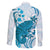 Cyan And White Hawaii Chameleon Family Matching Puletasi and Hawaiian Shirt Plumeria Polynesian Tribal Art