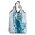 Cyan And White Hawaii Chameleon Grocery Bag Plumeria Polynesian Tribal Art