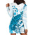 Cyan And White Hawaii Chameleon Hoodie Dress Plumeria Polynesian Tribal Art