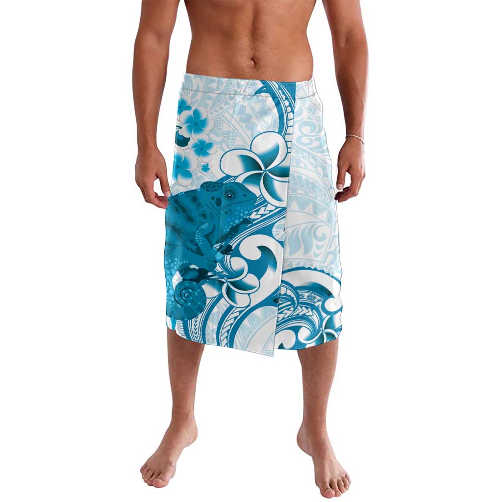 Cyan And White Hawaii Chameleon Lavalava Plumeria Polynesian Tribal Art