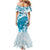 Cyan And White Hawaii Chameleon Mermaid Dress Plumeria Polynesian Tribal Art