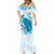 Cyan And White Hawaii Chameleon Mermaid Dress Plumeria Polynesian Tribal Art