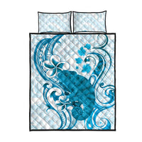 Cyan And White Hawaii Chameleon Quilt Bed Set Plumeria Polynesian Tribal Art