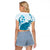 Cyan And White Hawaii Chameleon Raglan Cropped T Shirt Plumeria Polynesian Tribal Art