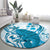 Cyan And White Hawaii Chameleon Round Carpet Plumeria Polynesian Tribal Art