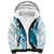 Cyan And White Hawaii Chameleon Sherpa Hoodie Plumeria Polynesian Tribal Art