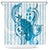 Cyan And White Hawaii Chameleon Shower Curtain Plumeria Polynesian Tribal Art