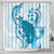 Cyan And White Hawaii Chameleon Shower Curtain Plumeria Polynesian Tribal Art