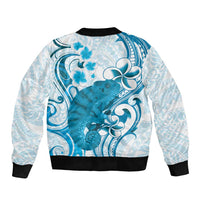 Cyan And White Hawaii Chameleon Sleeve Zip Bomber Jacket Plumeria Polynesian Tribal Art LT14 - Polynesian Pride