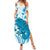 Cyan And White Hawaii Chameleon Summer Maxi Dress Plumeria Polynesian Tribal Art