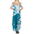 Cyan And White Hawaii Chameleon Summer Maxi Dress Plumeria Polynesian Tribal Art