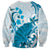 Cyan And White Hawaii Chameleon Sweatshirt Plumeria Polynesian Tribal Art