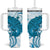 Cyan And White Hawaii Chameleon Tumbler With Handle Plumeria Polynesian Tribal Art