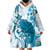 Cyan And White Hawaii Chameleon Wearable Blanket Hoodie Plumeria Polynesian Tribal Art