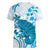 Cyan And White Hawaii Chameleon Women V-Neck T-Shirt Plumeria Polynesian Tribal Art