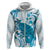 Cyan And White Hawaii Chameleon Zip Hoodie Plumeria Polynesian Tribal Art