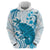 Cyan And White Hawaii Chameleon Zip Hoodie Plumeria Polynesian Tribal Art