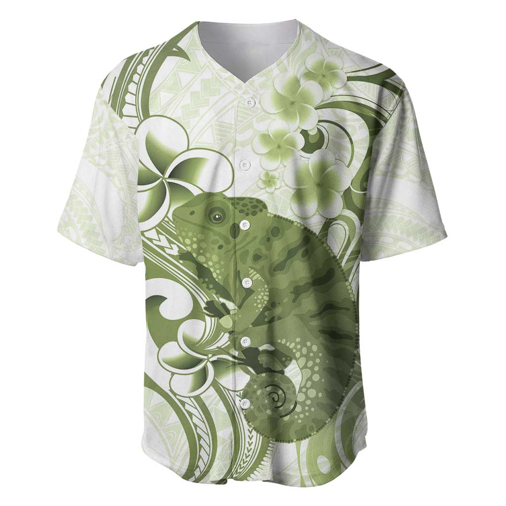 Green And White Hawaii Chameleon Baseball Jersey Plumeria Polynesian Tribal Art