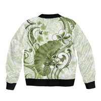 Green And White Hawaii Chameleon Bomber Jacket Plumeria Polynesian Tribal Art LT14 - Polynesian Pride