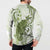 Green And White Hawaii Chameleon Button Sweatshirt Plumeria Polynesian Tribal Art