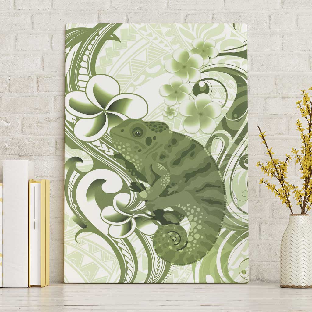 Green And White Hawaii Chameleon Canvas Wall Art Plumeria Polynesian Tribal Art