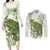 Green And White Hawaii Chameleon Couples Matching Long Sleeve Bodycon Dress and Long Sleeve Button Shirt Plumeria Polynesian Tribal Art