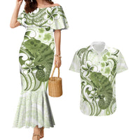 Green And White Hawaii Chameleon Couples Matching Mermaid Dress and Hawaiian Shirt Plumeria Polynesian Tribal Art LT14 Lime Green - Polynesian Pride