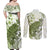 Green And White Hawaii Chameleon Couples Matching Off Shoulder Maxi Dress and Long Sleeve Button Shirt Plumeria Polynesian Tribal Art