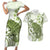 Green And White Hawaii Chameleon Couples Matching Short Sleeve Bodycon Dress and Hawaiian Shirt Plumeria Polynesian Tribal Art