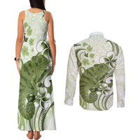 Green And White Hawaii Chameleon Couples Matching Tank Maxi Dress and Long Sleeve Button Shirt Plumeria Polynesian Tribal Art LT14 - Polynesian Pride