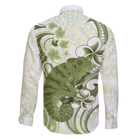 Green And White Hawaii Chameleon Family Matching Long Sleeve Bodycon Dress and Hawaiian Shirt Plumeria Polynesian Tribal Art LT14 - Polynesian Pride