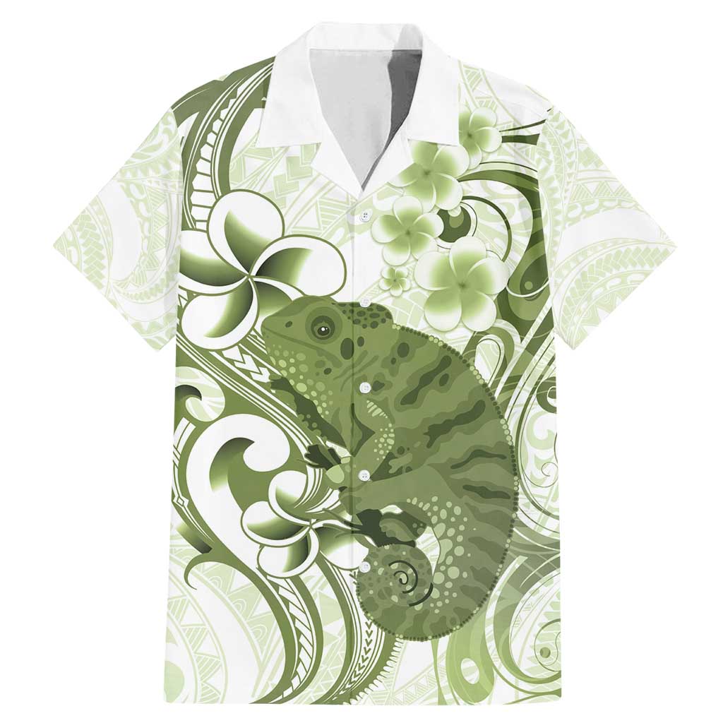 Green And White Hawaii Chameleon Family Matching Mermaid Dress and Hawaiian Shirt Plumeria Polynesian Tribal Art LT14 Dad's Shirt - Short Sleeve Lime Green - Polynesian Pride