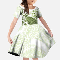 Green And White Hawaii Chameleon Family Matching Short Sleeve Bodycon Dress and Hawaiian Shirt Plumeria Polynesian Tribal Art LT14 Daughter's Dress Lime Green - Polynesian Pride